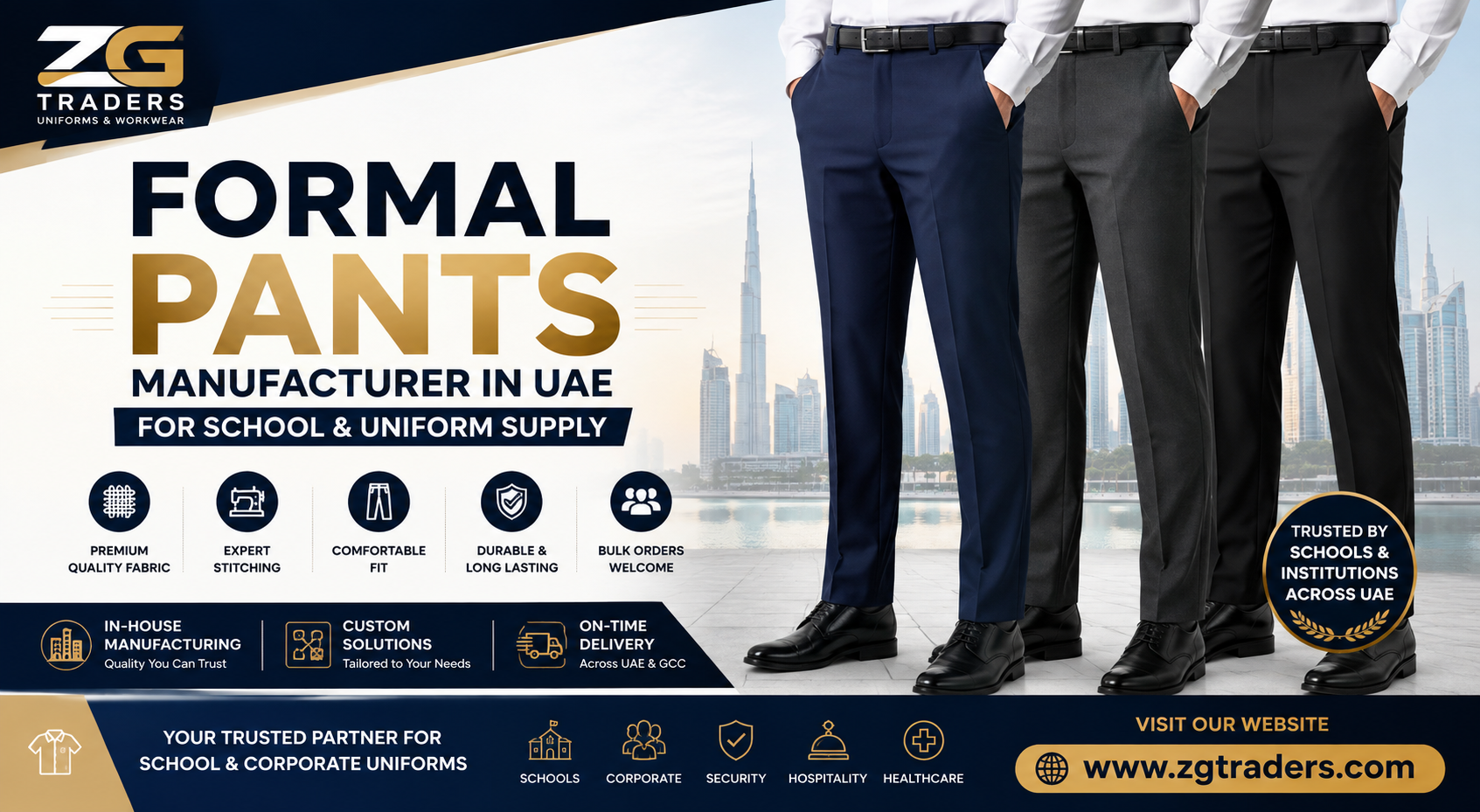 School Uniform Pants XS to XXL | ZG Traders